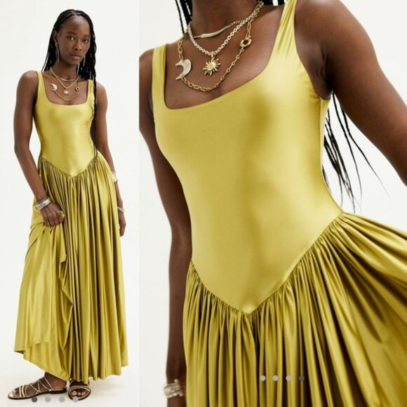 Anthropologie Delfi Collective Oriana Satin Liquid Gold Maxi Dress sz M - Picture 7 of 16